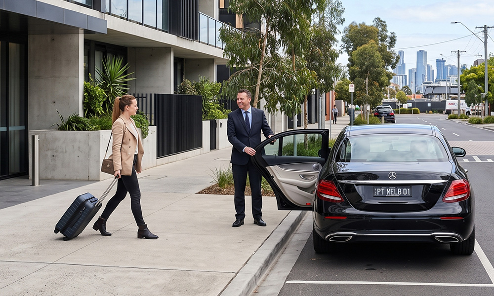 Airport taxi pickup outside a Port Melbourne apartment building