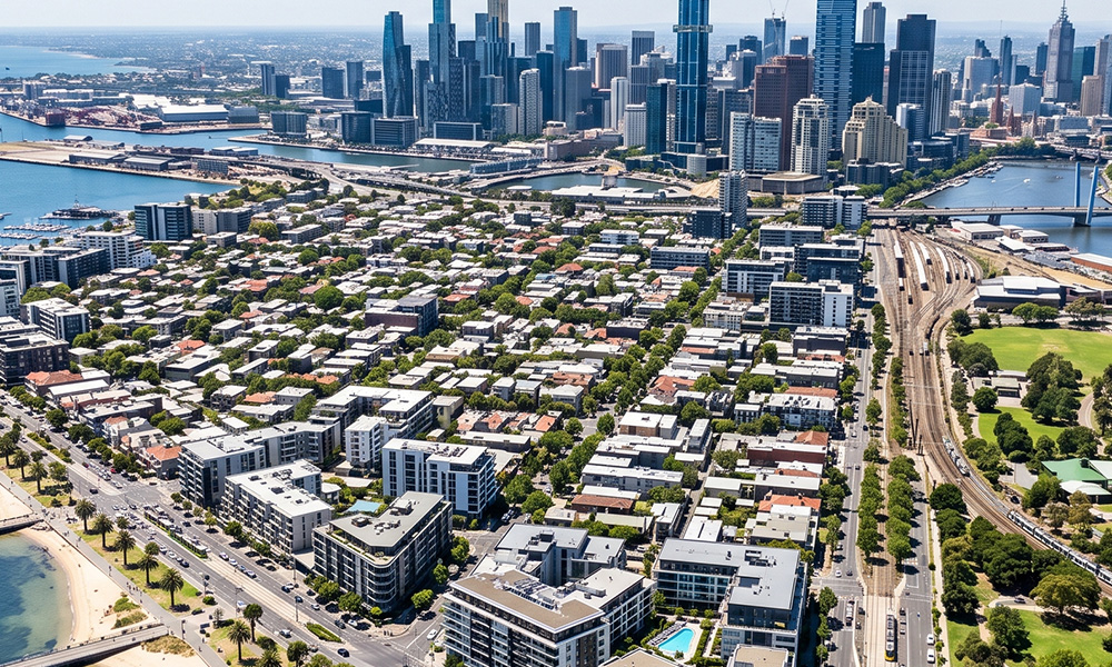 View of Port Melbourne and nearby inner Melbourne suburbs